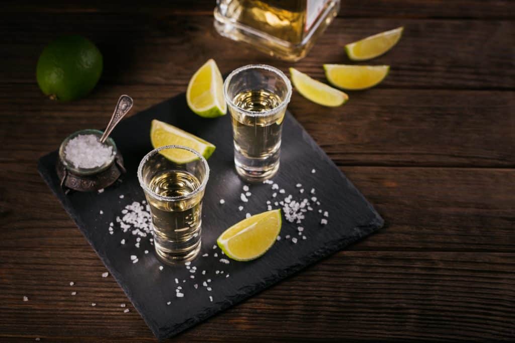 Tequila shot with lime and sea salt